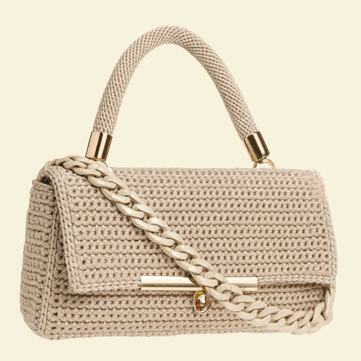 Bolso Meryem de crochet vegano beige con asa.